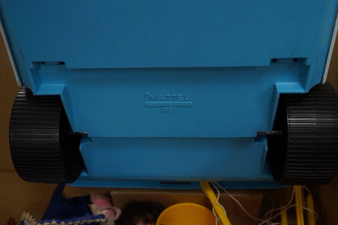 A collection of boxed Sindy doll furniture and accessories, including; a motorcycle (44384), a writing bureau (44512), a hostess trolley, a dressing table, a camping scene, a washing machine unit, together with boxed ite